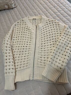 Z Supply Cream Open-Knit Zip Cardigan